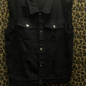 Black Distressed Denim Vest